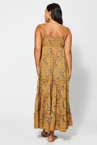 Vestido comprido - Amarelo - Amarelo e cinzento