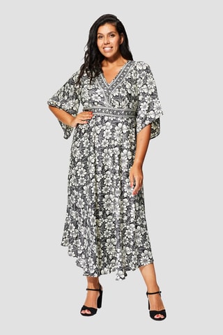 Vestido comprido - Cinzento - Branco, preto e cinzento