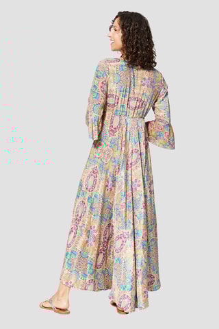 Vestido comprido - Bege e rosa - Bege, azul e rosa