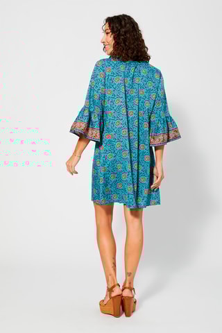 Vestido florido - Turquesa - Branco, azul e castanho