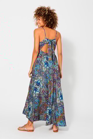 Vestido comprido - Turquesa e violeta - Vermelho, azul e verde