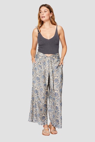 Calças palazzo - Creme e cinzento - Bege e cinzento