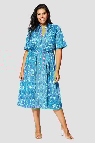 Vestido-camisa - Azul - Branco e azul