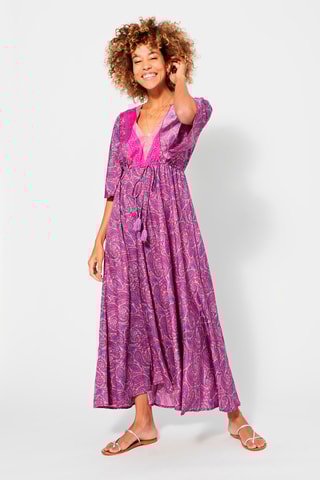 Vestido comprido Rosa - Bege, violeta e rosa