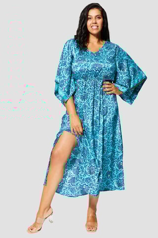 Cafetã semi-comprido - Dourado e azul-marinho - Turquesa e azul-marinho