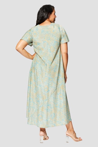 Vestido comprido - Bege e turquesa - Bege e azul