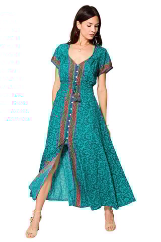 Vestido comprido - Bege, vermelho e azul