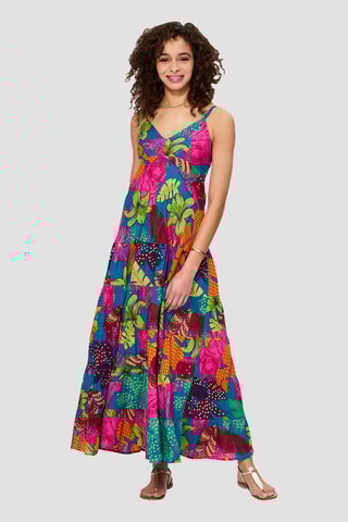 Vestido comprido - Violeta e azul - Azul, verde e laranja