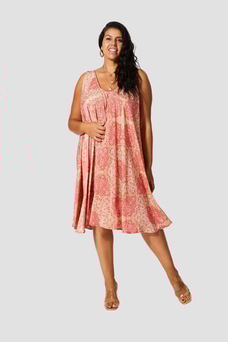 Vestido - Rosa - Branco, laranja e rosa