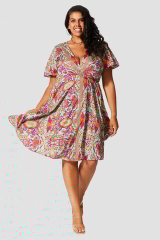 Vestido - Rosa - Vermelho, verde e amarelo