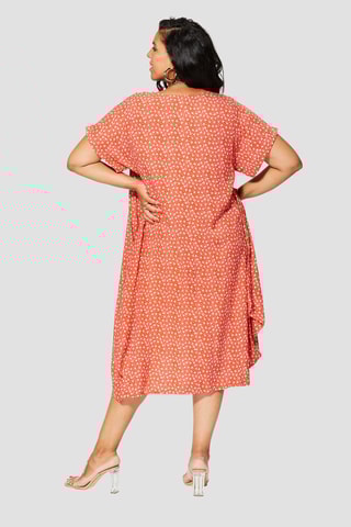 Vestido trapézio midi - Laranja - Branco e laranja