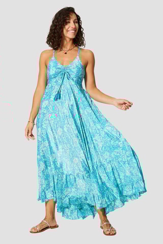 Vestido comprido - Azul - Branco e azul