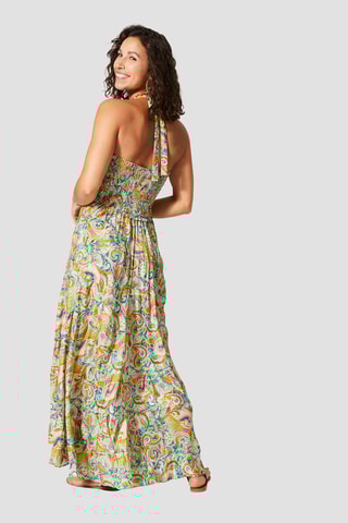 Vestido comprido - Amarelo e turquesa - Azul e amarelo