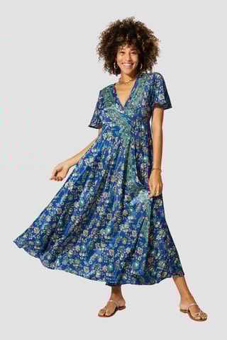 Vestido comprido - Azul-marinho - Branco, azul e verde