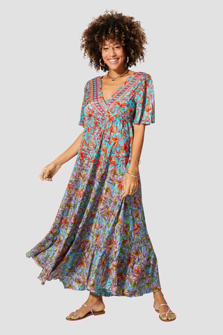 Vestido comprido - Turquesa e vermelho - Vermelho e azul