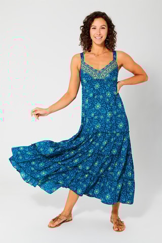 Vestido comprido - Azul-marinho - Branco e azul