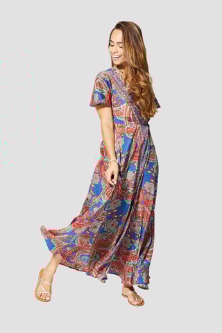 Vestido comprido - Azul - Branco, vermelho e azul