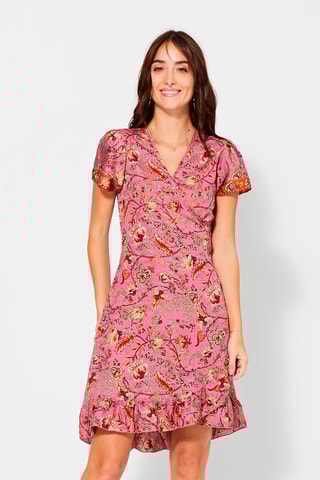 Vestido traçado Rosa e bege - Bege, vermelho e laranja