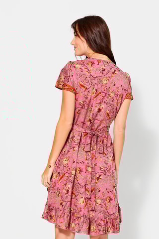 Vestido traçado Rosa e bege - Bege, vermelho e laranja