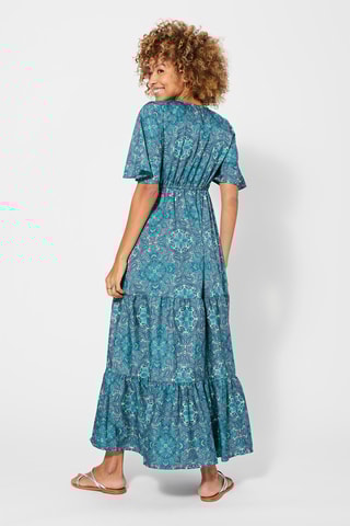 Vestido comprido Turquesa e branco  - Branco, azul e cinzento