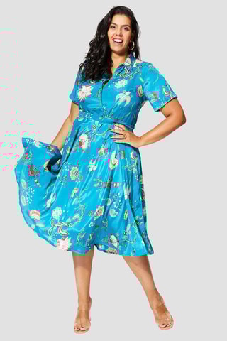 Vestido comprido - Azul e rosa - Branco, azul e verde