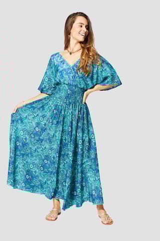 Vestido comprido - Azul-marinho - Azul e verde