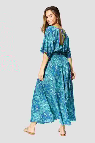 Vestido comprido - Azul-marinho - Azul e verde