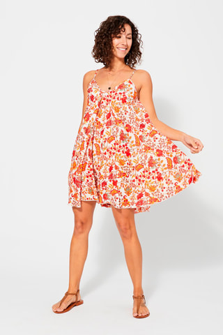 Vestido florido - Cru - Branco, vermelho e verde