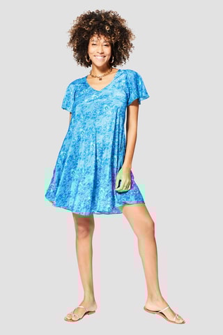 Vestido trapézio - Azul - Branco e azul