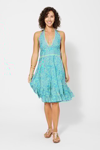 Vestido estilo patinadora Turquesa e bege - Bege e azul