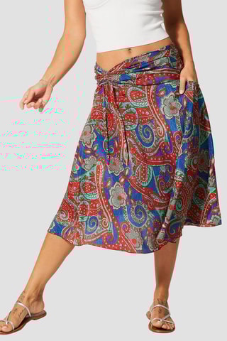 Saia midi - Azul e vermelho - Vermelho, azul e verde