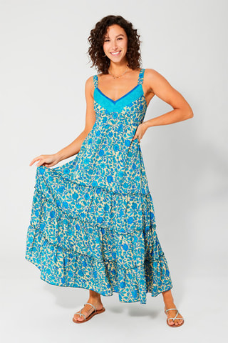 Vestido comprido Turquesa - Bege e azul