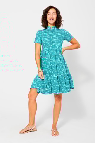 Vestido médio Turquesa - Branco e azul