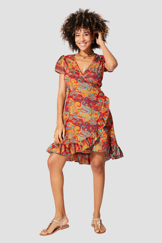 Vestido traçado - Laranja - Vermelho, azul e amarelo