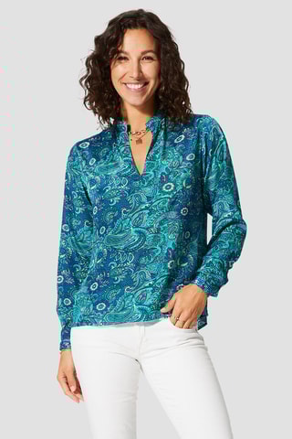 Blusa - Azul-marinho e turquesa - Branco, azul e verde