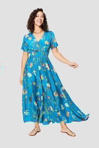 Vestido comprido - Azul - Bege e azul