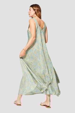 Vestido comprido - Bege e turquesa - Bege e azul