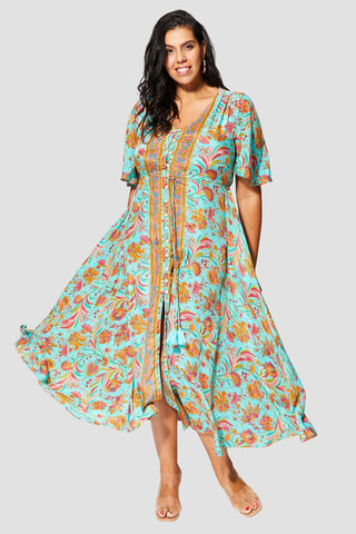 Vestido  Turquesa e rosa - Rosa e turquesa