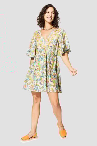 Vestido traçado - Branco - Branco, azul e verde