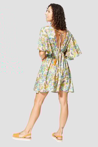 Vestido traçado - Branco - Branco, azul e verde