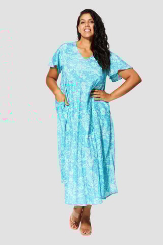 Vestido  Turquesa e branco - Branco e azul