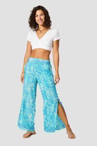 Calças palazzo - Turquesa - Branco