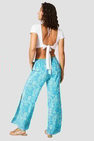 Calças palazzo - Turquesa - Branco