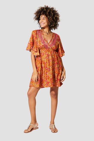 Vestido traçado - Laranja - Verde, amarelo e laranja