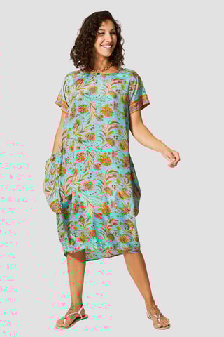 Vestido comprido - Turquesa - Azul, verde e amarelo