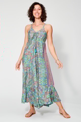 Vestido midi Turquesa e fúcsia - Azul, amarelo e rosa