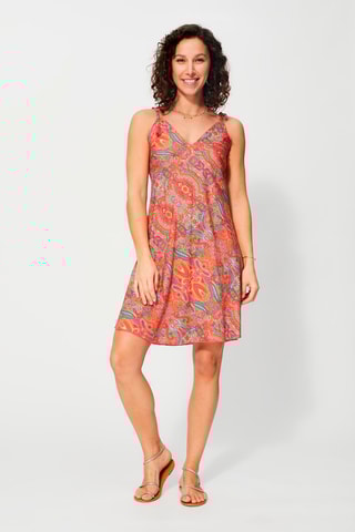 Vestido trapézio Rosa - Rosa e laranja