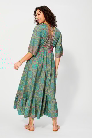 Vestido comprido Turquesa - Bege, azul e amarelo