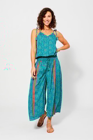 Macacão florido Turquesa - Azul e rosa