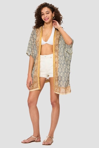 Quimono - Bege e cinzento - Bege, castanho e cinzento